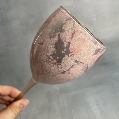 Vase verre à pied laque Jean Noel Bouillet verre laqué rose argenté Haut.~20.5cm