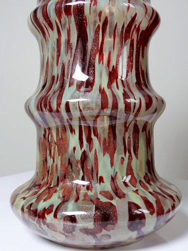 Vase verre moucheté aventurine inclusions de cuivre art déco style Legras