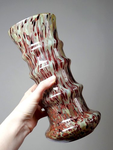 Vase verre moucheté aventurine inclusions de cuivre art déco style Legras