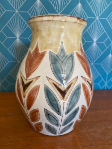 Vintage enamelled and cloisonné ceramic vase, signed Malarmey. 1950.