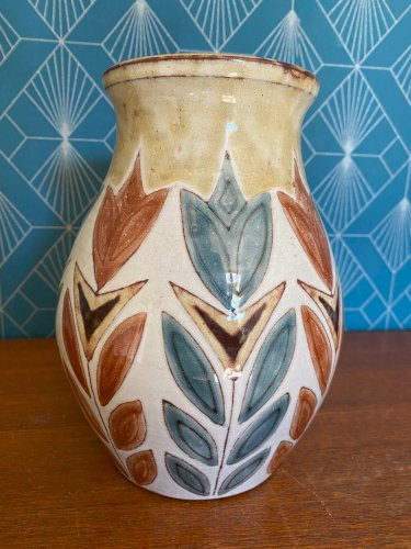 Vase vintage en céramique émaillée et cloisonnée, signé Malarmey. 1950.