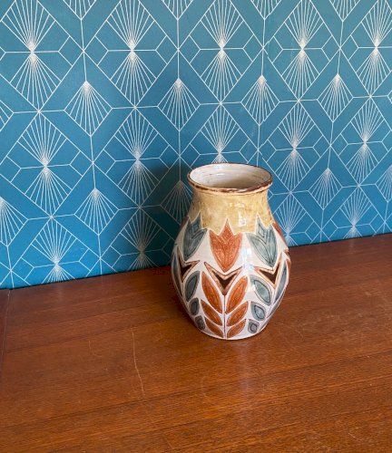 Vase vintage en céramique émaillée et cloisonnée, signé Malarmey. 1950.