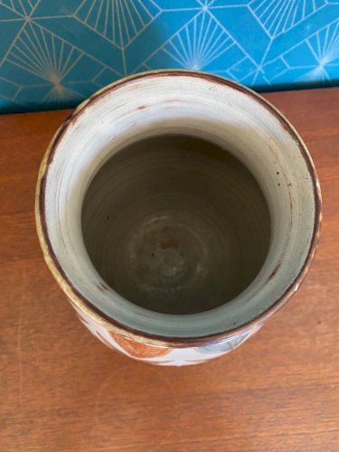 Vase vintage en céramique émaillée et cloisonnée, signé Malarmey. 1950.