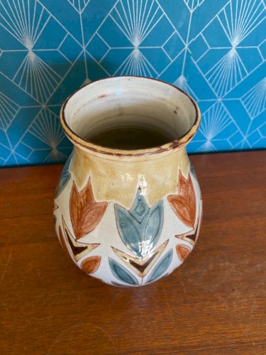 Vase vintage en céramique émaillée et cloisonnée, signé Malarmey. 1950.