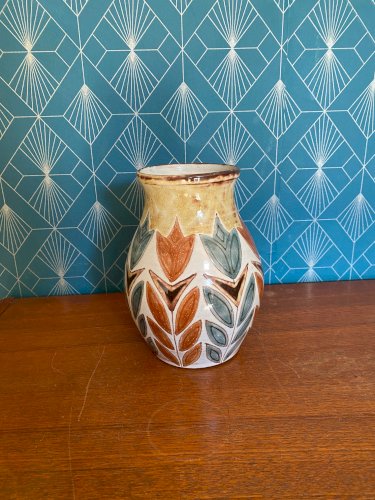 Vase vintage en céramique émaillée et cloisonnée, signé Malarmey. 1950.