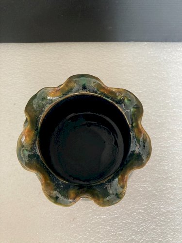 Vase Vintage  en céramique marron à coulures émaillées vertes  poterie potier