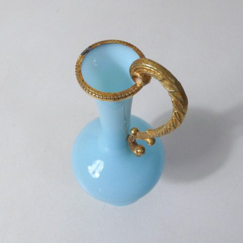 Vase vintage en opaline bleu et monture dorée – Style Murano Italie années 60