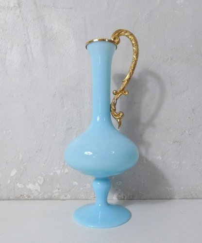 Vase vintage en opaline bleu et monture dorée – Style Murano Italie années 60