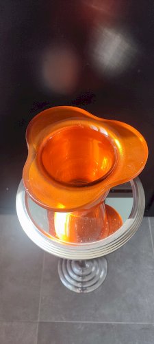 Vase vintage en verre orange irisé design années 70