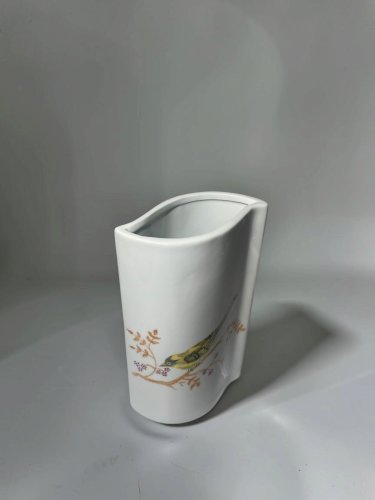 Vase vintage M.P. Samie Union Limousine – Porcelaine française – Oiseaux peints à la main – Décor signé – 20 cm
