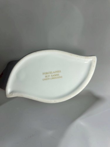 Vase vintage M.P. Samie Union Limousine – Porcelaine française – Oiseaux peints à la main – Décor signé – 20 cm