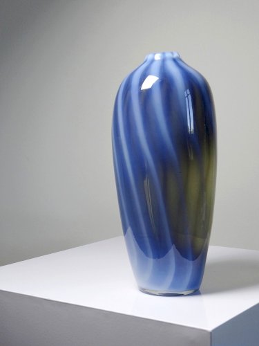 Vase vintage verre fumé doublé d'opaline bulle de savon Murano