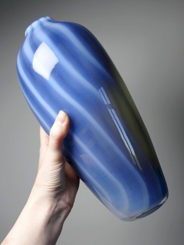 Vase vintage verre fumé doublé d'opaline bulle de savon Murano