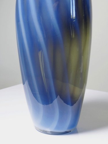 Vase vintage verre fumé doublé d'opaline bulle de savon Murano