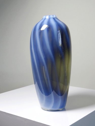 Vase vintage verre fumé doublé d'opaline bulle de savon Murano