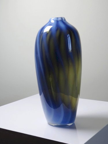 Vase vintage verre fumé doublé d'opaline bulle de savon Murano