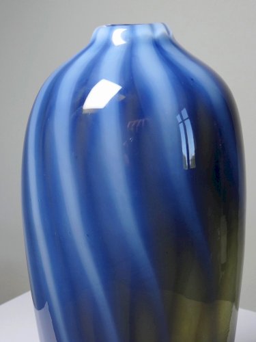 Vase vintage verre fumé doublé d'opaline bulle de savon Murano