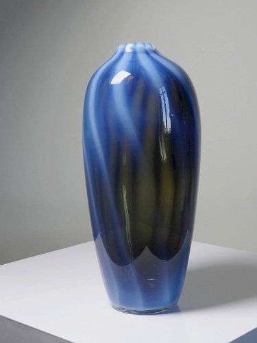 Vase vintage verre fumé doublé d'opaline bulle de savon Murano
