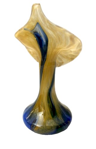 Vase volubilis Murano – Verre soufflé – Bleu et jaune – Forme fleur – 20,5 cm