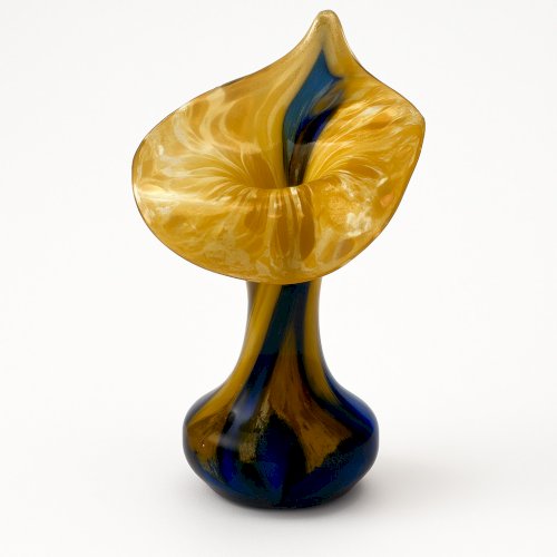 Vase volubilis Murano – Verre soufflé – Bleu et jaune – Forme fleur – 20,5 cm