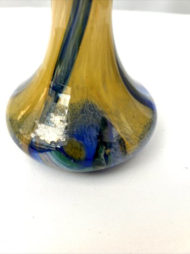 Vase volubilis Murano – Verre soufflé – Bleu et jaune – Forme fleur – 20,5 cm