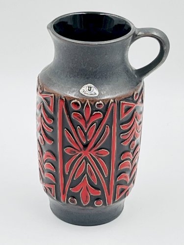 Vase west germany ü keramik relief rouge années 70