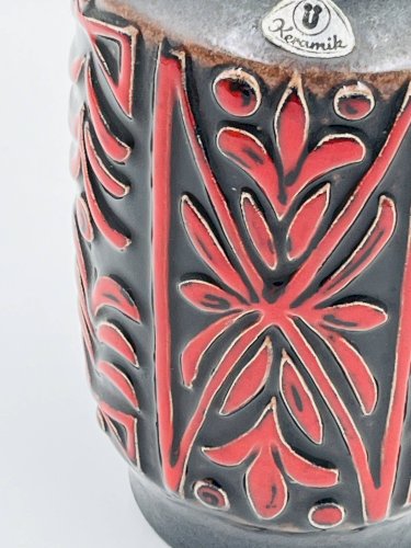 Vase west germany ü keramik relief rouge années 70