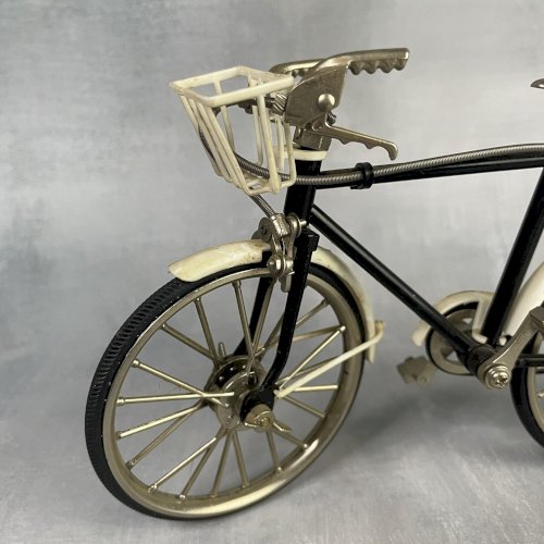 Vélo miniature bicyclette noir et blanc réplique métal et plastique ~20x12.5cm
