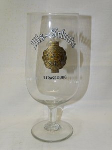ANCIENT FOOTED GLASS SCHULTZ BEER PILS ADVERTISING ENAMELED LETTERS PUB D