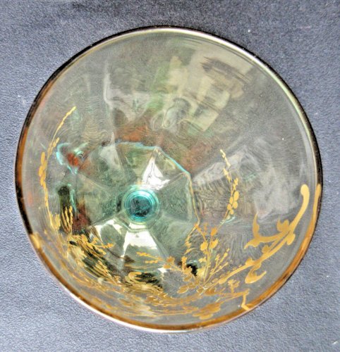 Verre à pied George SAND buvant ambre émaillé à l'or, pied bleu