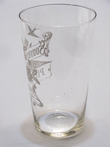 -VERRE ANCIEN VERRE Soufflé SOUVENIR de PITHIVIERS marqué Importé au bas   D