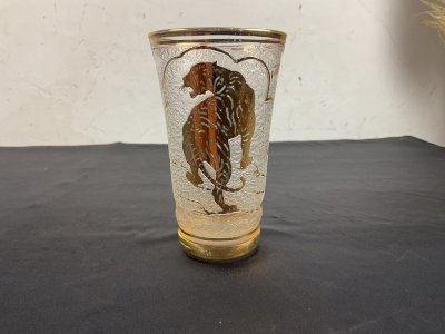 frosted glass etched with acid, gold decoration, Vincennes panther