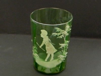 Mary Gregory glass tumbler. Children's decoration.