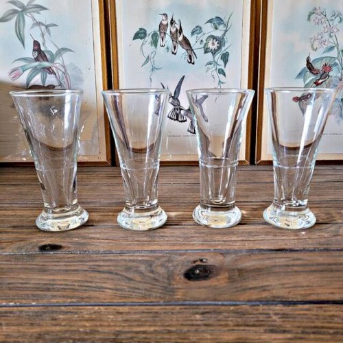 Verres à anisette bistrot vintage, joli liseré gravé (lot de 4)