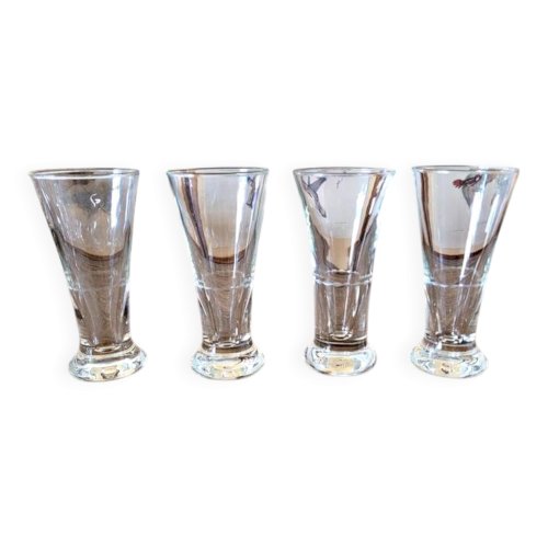 Verres à anisette bistrot vintage, joli liseré gravé (lot de 4)