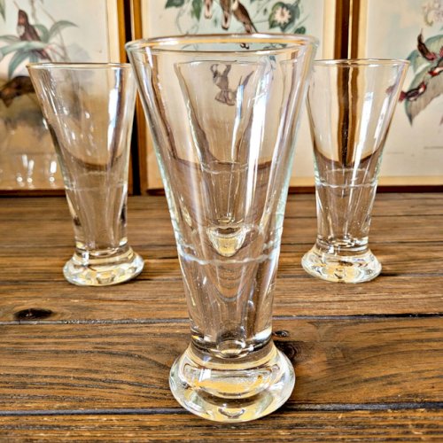 Verres à anisette bistrot vintage, joli liseré gravé (lot de 4)