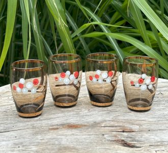 Retro vintage amber glass digestif glasses