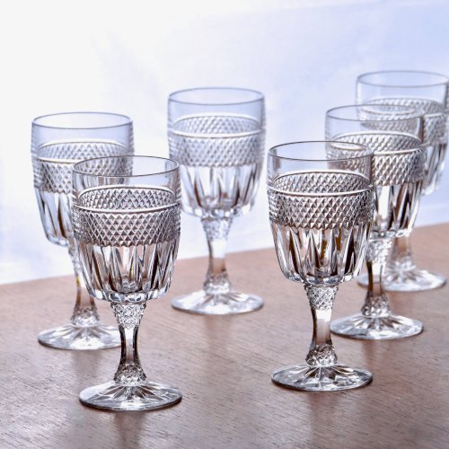 Verres à vin vintage en cristal taille diamant