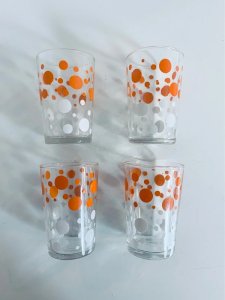 Verres Publicitaires Gondolo Vintage 1970 Pois Orange et Blanc Pop