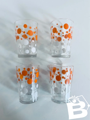 Verres Publicitaires Gondolo Vintage 1970 Pois Orange et Blanc Pop