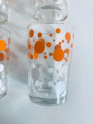 Verres Publicitaires Gondolo Vintage 1970 Pois Orange et Blanc Pop