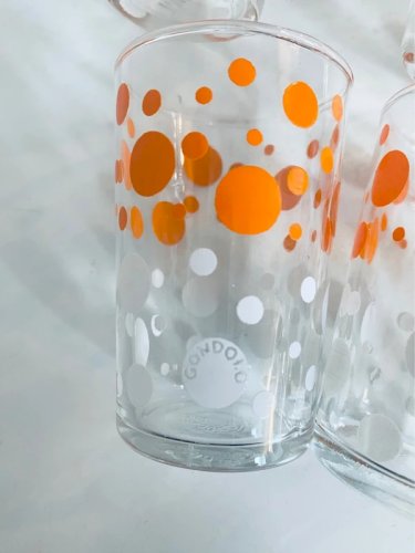 Verres Publicitaires Gondolo Vintage 1970 Pois Orange et Blanc Pop