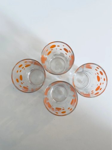 Verres Publicitaires Gondolo Vintage 1970 Pois Orange et Blanc Pop
