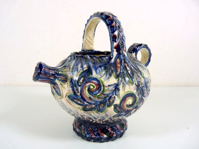 Ceramic jug Rochefort in earthenware, polychrome decoration, signed.