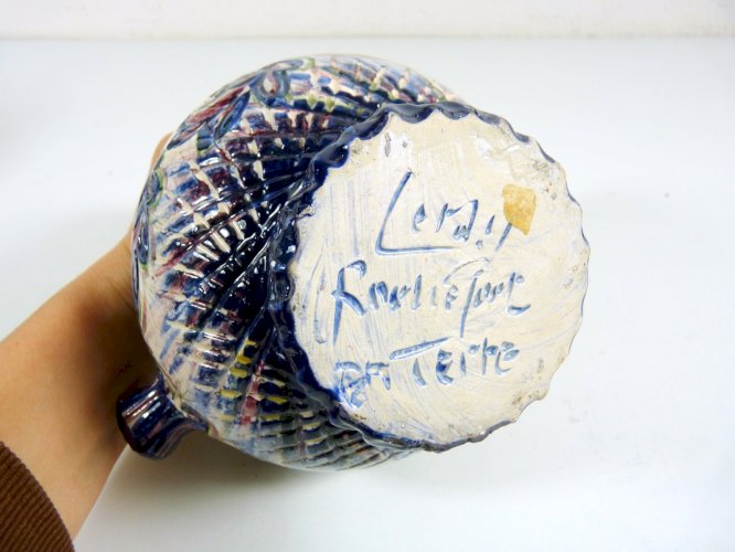 Verseuse céramique Rochefort en terre, décor polychrome, signée