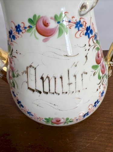 Verseuse Porcelaine de Paris XIXe "Amitié" Décor Floral Romantique