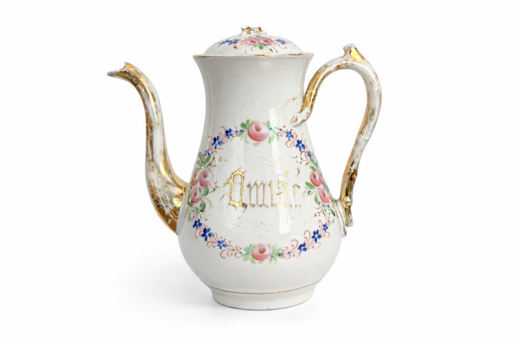 Verseuse Porcelaine de Paris XIXe "Amitié" Décor Floral Romantique