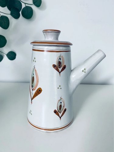Verseuse Vintage 1960 - Céramique Artisanale - Décor Floral Handpainted