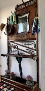 Vintage coat rack, antique furniture for entryway, bamboo coatrack.