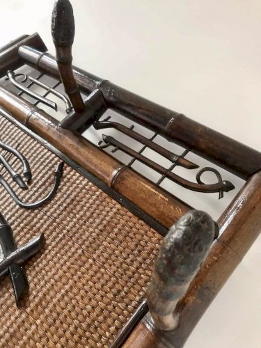 Vestiaire vintage, meuble ancien pour entrée, porte manteaux bambou